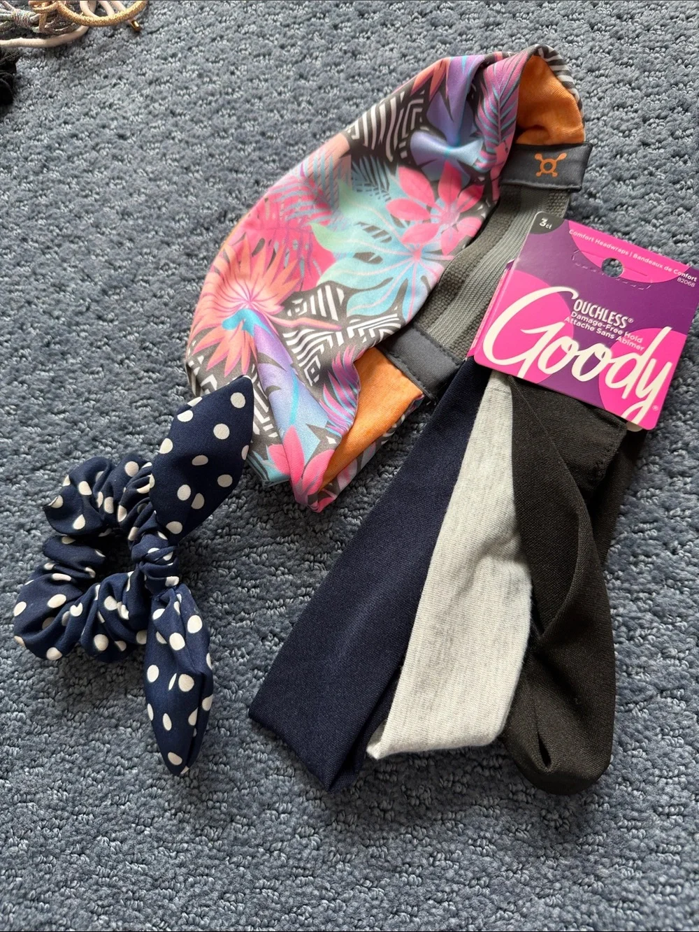 Goody Women's Multi-Pack Headbands & Polka Dot Scrunchie - Navy, Pink, Teal